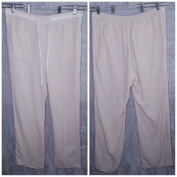 SUSINA Beige Linen Blend Pants Size 1X Pull On Drawstring Ankle Neutral Resort - Picture 1 of 7